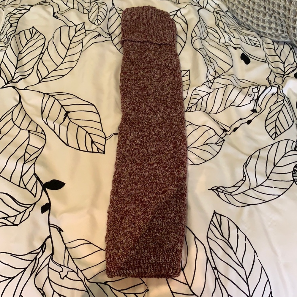 Target brand white and maroon boot toppers